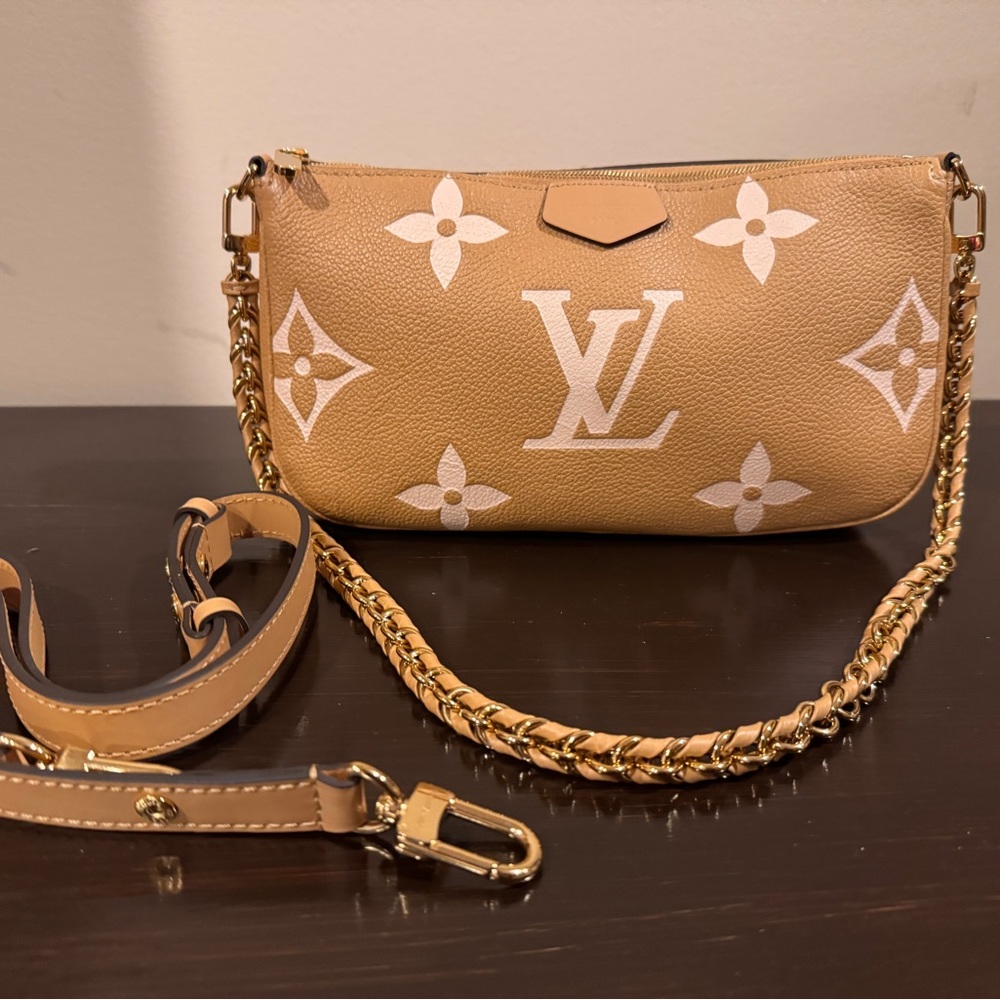 LOUIS VUITTON Pochette Monogram Empreinte Leather Cross Body And Chain Strap